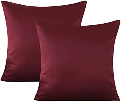 Maroon – Heavy Satin Throw Pillow Cover – 18 x 18 Inch – Pack of 2 – Decorative Cushion Cover No Filler Inserted – by Craftbot