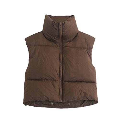 Parka courte décontractée marron veste automne femme col haut taille L