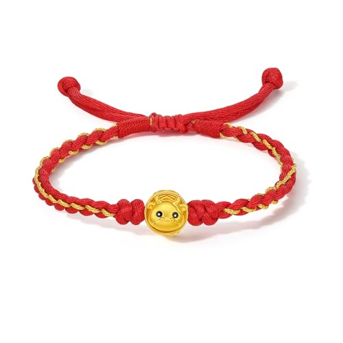 ZHOU LIU FU 24K Solid Gold Bracelets, Real Pure Gold Bracelet Chinese Zodiac Animal Jewelry Adjustable Braided Bracelets Dragon Dog Piggy for Women Men A1712769