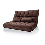 WEIMALL ソファーベッド ローソファー 2人掛け 幅130cm 3WAY ペット対応生地 折り畳み 14段階リクライニング ソファ ベッド カウチ クッション付き 日本製ギア 座椅子 新生活 ダークブラウン RSB130PBR
