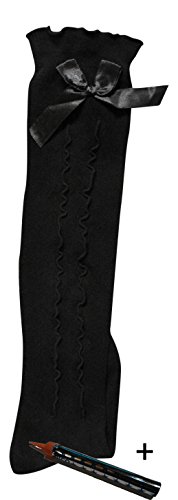Preisvergleich Produktbild Sockenprofi SockenZauber - Markenqualität 1 Paar Kniestrümpfe Trachtenstrümpfe Strümpfe mit Satin Schleife Schwarz + 1 Zauberstern (35 / 38)