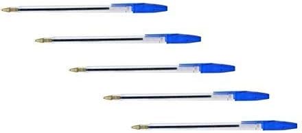 Indigo BLUE Ball point Pens. Quality Stick Biro Pens for Home School Office. 0.7mm Medium Encased Nib (10)