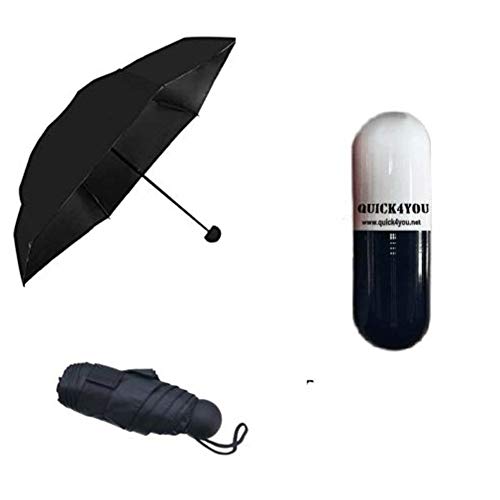 Quick4You Umbrella with Capsule Case Mini Folding Travel Capsule Umbrella Compact Fast Drying (Black)