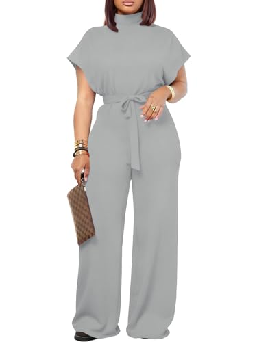 Ulovmi Womens Jumpsuits Dressy Formal Elegant Wide Leg Romper Jumpsuit Wedding Guest Party Cocktail One Piece Outfits Gray L