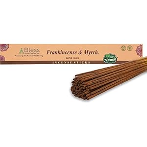 Bless-Frankincense-and-Myrrh 100%-Natural-Handmade-Hand-Dipped-Incense-Sticks Organic-Chemicals-Free for-Purification-Relaxation-Positivity-Yoga-Meditation The-Best-Woods-Scent (25 Sticks (40GM))