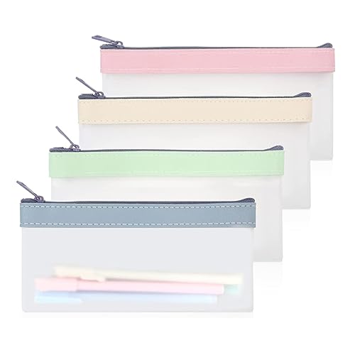 4 Stück Transparentes Federmäppchen Kosmetiktasche Durchscheinend Federmäppchen Superweiches TPU Federmäppchen Portable Bürobedarf Pencil Case für Kosmetik Mehrzweck Aufbewahrungsbeutel (4 Farbe)