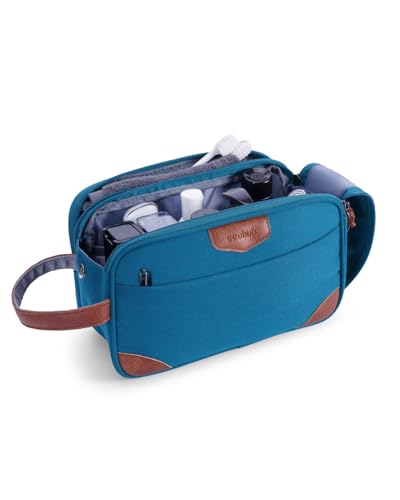 ECOHUB Reise Kulturbeutel für Herren, Kosmetiktasche mit Doppelter Reißverschlussöffnung, Wasserdicht Kulturtasche mit Groß Fach & Nassfach, PET-Recycelte Waschtasche, Toiletry Bag für Männer(Grün)