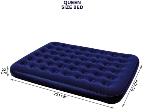 Crystals Large Flocked Airbed Inflatable Camping Blow Up Mattress Air Bed And Electric Pump, Blue (Queen (U.K. Standard) Bed Only)
