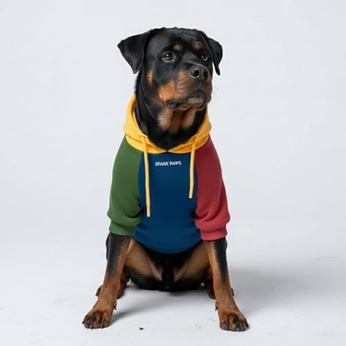Image of Spark Paws Dog Hoodie - Premium Dog Sweater for Small, Medium, and Large Dogs | Warm Outfits for French Bulldogs, Pitbull, Puppy, Winter Jacket Alternative - Primary Color Block - 4XL