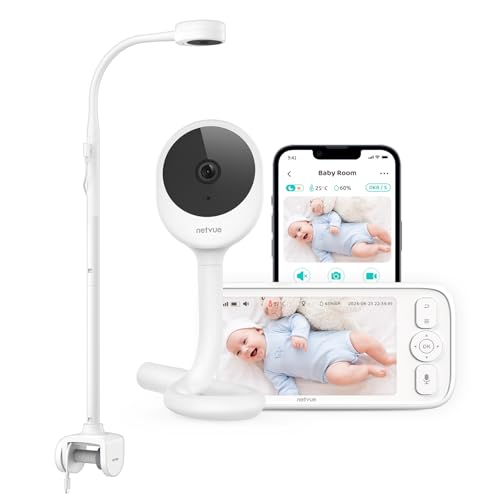NETVUE Upgraded Baby Monitor Camera, 5000mAh Baby Camera Monitor Audio, Moniteur Bébé with Cry Detection, 5″ Display, 2-Way Talk, 4 in 1 Bracket, Smart Phone App, Ideal for All Scenarios