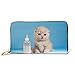 Produktbild JHGFG Mode Handtasche Reißverschluss Brieftasche Kleine Katze sitzt in der Nähe von Nippel Milch Telefon Kupplung Geldbörse Abendkupplung Blockieren Leder Brieftasche Multi Card Organizer