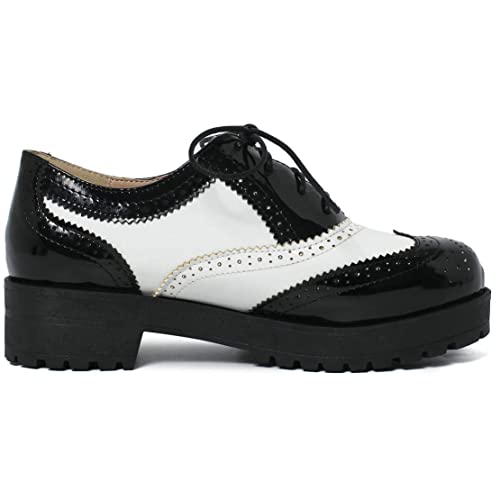 Agodor Women's Lace Up Wingtip Oxford Shoes Chunky Heel Platform Vintage Round Toe Brogue Shoes (Us 8.5, White) #TOP7