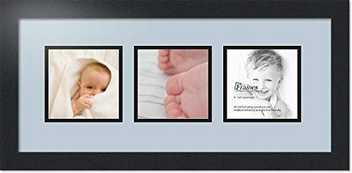 ArtToFrames Collage Photo Frame Double Mat with 3 - 5x5 Openings and Satin Black Frame