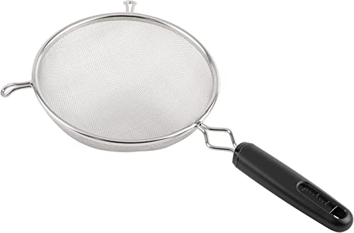 GoodCook - GoodCook 6" Aluminum Mesh Strainer with Long Handle and 2 Front Notches, Lightweight Fine Mesh Wire Strainer, Silver/Black