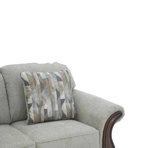 Image of Royaloak Amber Fabric Sofa 2 Seater | Soft Grey Upholstery with Thick Cushions | Designer Wooden Arm Panels and Wood Finish Skirting Legs | 2 Seater Sofa with Super Soft Cushions for Comfort