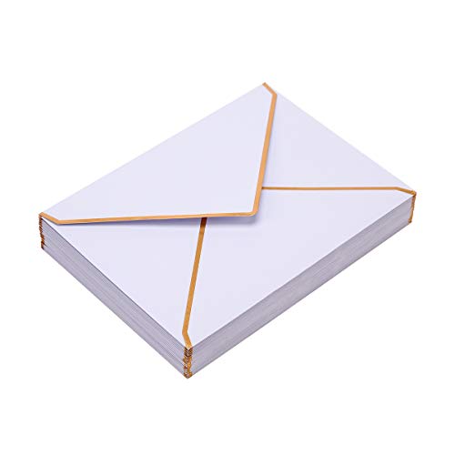 50 Pack White A6 Envelopes 4x6 Self-Adhesive V Flap Envelopes with Gold Border for Office, Greeting Card, Wedding, Graduation, Baby Shower, Parties, Invitations (White, 4x6) - Thumbnail 6