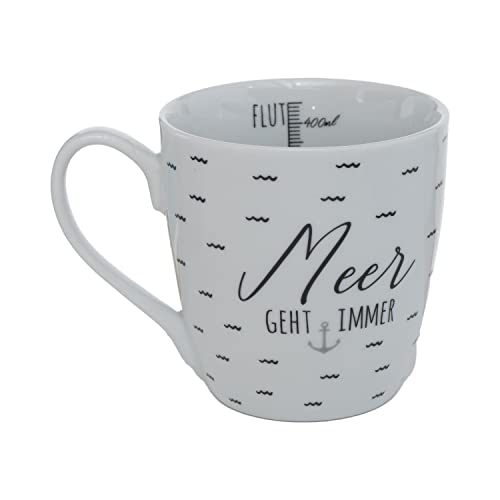ReWu Jumbo Kaffeetassen Kaffeebecher Maritim aus Porzellan mit Henkel Ebbe & Flut mit Anker und Sprüchen 480ml Meer geht Immer Cover