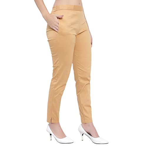 Image of BLUE STAR SHARK Stretchable Cotton Lycra Cigarette Pants | Versatile and Stylish Women's Pants | Comfortable Slim Jeggings | Ankle Length Straight Trousers for Office, Formal, Casual Wear