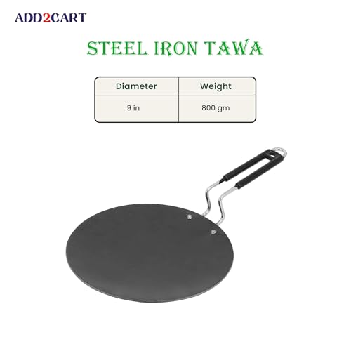 Image of Add2Cart Pre-Seasoned Iron Concave Tawa with Silicone Grip for Dosa /Chapathi, 22.86cm /9 in, 0.8 kg, Gas Compliant, 100% Pure & Toxin-Free, Uncoated in Black