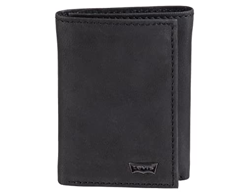 Levi's Men's Trifold Wallet-Sleek and Slim Includes Id Window and Credit Card Holder , Andrew Black, One Size