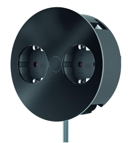 BACHMANN Einbausteckdose Twist 2-Fach 2m Kabel Tischsteckdose für Küche und Büro Schwarz matt 931.150 (Nur 40mm Einbautiefe und integrierter Wasserablauf)