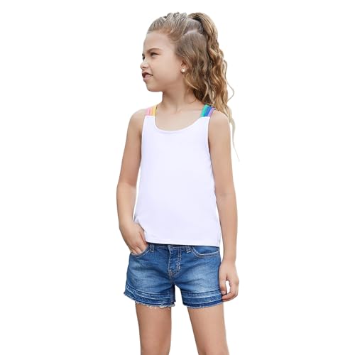 Image of Perfashion Girls Tank Tops Rainbow Camisole High Low Hem Basic Shirt Yoga Gymnastics Dancewear for 4-13 Years