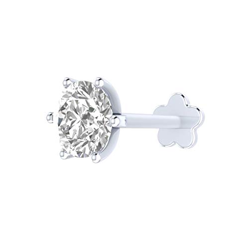 1/6 Ct Igi Certified Diamond Nose Stud Lip Labret Monroe Ring 6 Mm Long Internally Threaded 14K Gold Screw Post #TOP1