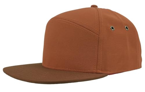 Gunny Flat Bill Snapback Hat for Men, Military Canvas Style Medium Profile Baseball Cap, Structured Durable Performance Blank (Burnt Orange - Brown Bill)