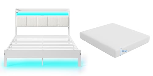 Rolanstar Bed Frame Queen Size with Charging Station, LED Bed