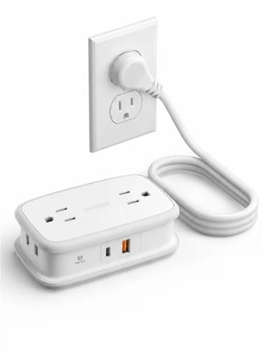 NTONPOWER GaN 45W USB C Power Strip, 4 AC Outlets with 4FT Retractable Flat Extension Cord, 45° Angled Plug Compact Travel Power Strip, Fast Charging for MacBook, iPad Pro, iPhone, Galaxy