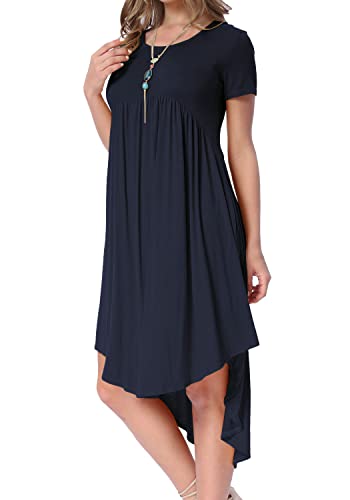 Levaca Womens Summer Beach Swing Casual Midi Dress With Pockets Deepblue L #TOP2