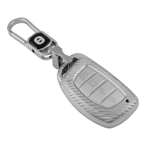 Image of Keyzone Silverstar TPU Key Cover with Keychain for Hyundai Creta EV 4 Button Smart Key. (Silver)