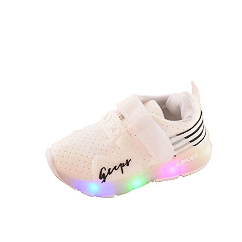 Zapatilla de Deporte, K-youth® Zapatos Deportivos Otoñales Luces LED Zapatillas Deportivas Niños Calzado Infantil Zapatos para Bebe Zapato de Malla Antideslizante (Longitud: 13CM, Blanco)