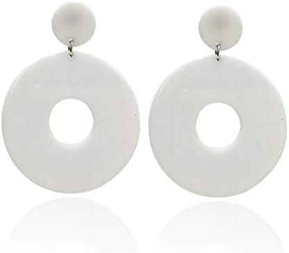 Hollow Round Acrylic Dangle Earrings Transparent Geometric Multi-Color Fashion Earrings for Women Girls-White