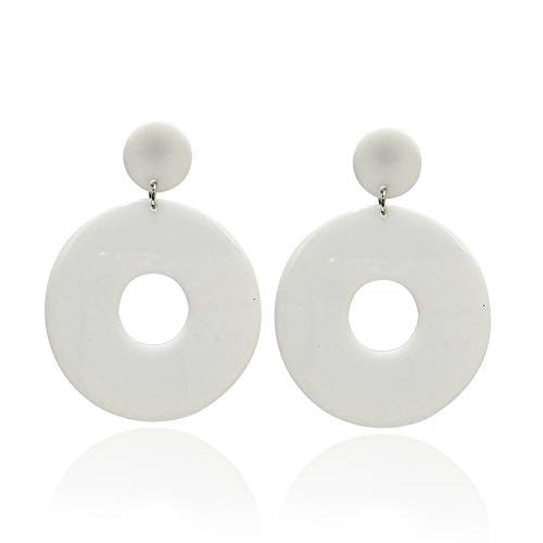 JOYID Hollow Round Acrylic Dangle Earrings Transparent Geometric Multi-Color Fashion Earrings for Women Girls-White