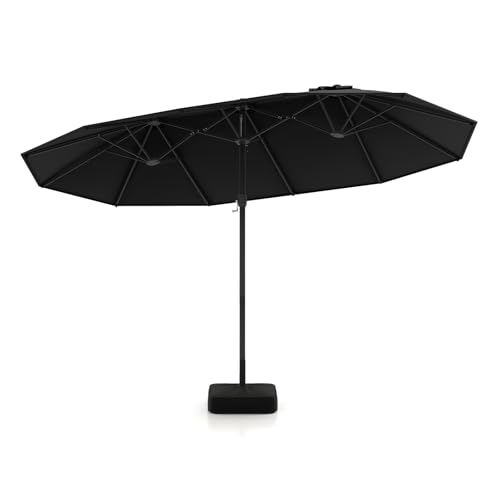 Image of Tangkula 15FT Double-Sided Patio Umbrella with Base, Extra-Large Market Umbrella W /Crank System, Outdoor Twin Umbrella W / 12-Rib Metal Structure & Air Vents for Garden, Backyard, Poolside