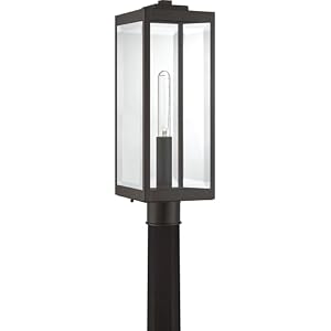 Quoizel Westover Outdoor Post Lantern, 21.25 Inch 1-Light Western Bronze Modern Lamp Post, Clear Beveled Glass, Outside Pole Light for Patio, Porch, Fences, Garden, Pool or Driveway