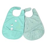 Chicco Set 2 Bavaglini Pappa Impermeabili 6m+, Bavaglia Svezzamento con Protezione Stay-Dry e Tasca Raccogli-Briciole, Chiusura Regolabile, Lavabili in Lavatrice, Grafiche Giocose Coordinabili