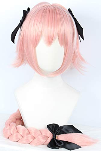 Linfairy Long Pink Cosplay Wig With 3 Bowknot Halloween Costume Wig For Women Braid Hair 95Cm #TOP1