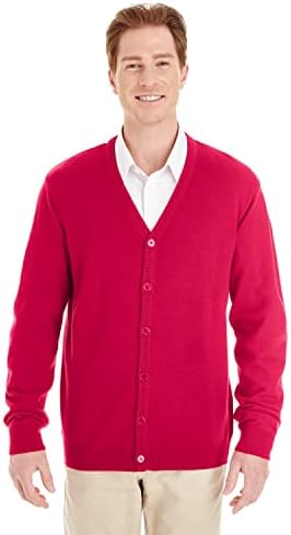 Harriton Men's Pilbloc™ V-Neck Button Cardigan Sweater L RED