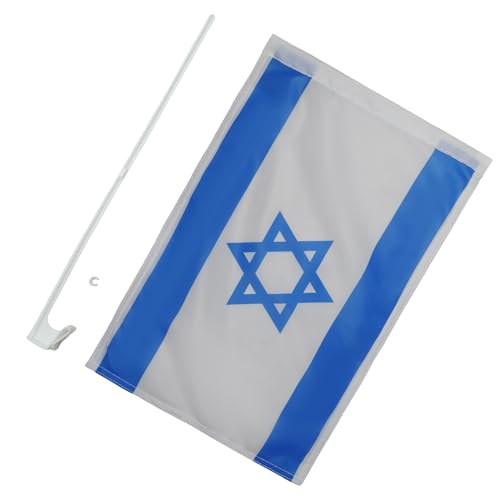 Image of Israel Car Flag 18'' x 12'' - Israeli - Jewish Car flags 30 x 45cm - Banner 18x12 INCHES PLASTIC STICK - AZ FLAG