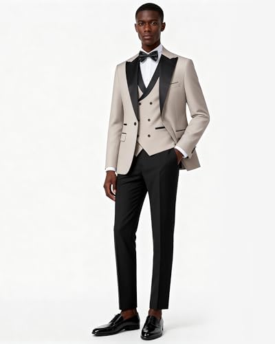 Mens Suit 3 Piece Tuxedo One Button Slim Fit Tuxedo Suit Set Blazer Jacket Vest Pants Set for Prom Business - Image 6
