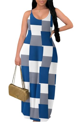 Image of Summer Dresses for Women Spaghetti Strap Beach Floor Length Maxi Sundresses | Floral Print,Casual,with Pockets