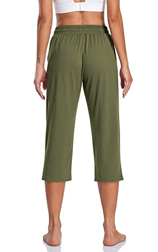 Tarse Women's Capris Plus Size Lightweight Summer Capri Crop Pants Ladies High Waisted Sweatpants Pockets (Green,2Xl) #TOP1