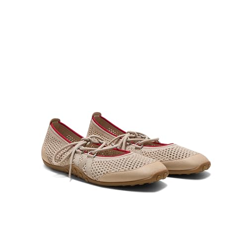 VIVAIA Cecily Womens Square Toe Mesh Mary Jane Flats Breathable Lightweight Flat Shoes with Removable Charms Flexible Anti-Slip Bubble Rubber Sole for Daily & Travel Almond Size 8