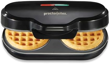 Proctor Silex Double Mini Waffle Maker Machine with 4” Round Non-stick Grids, Makes 2 Personalized Individual Breakfast Keto Chaffles and Hashbrowns, Compact, Black (26102MN)