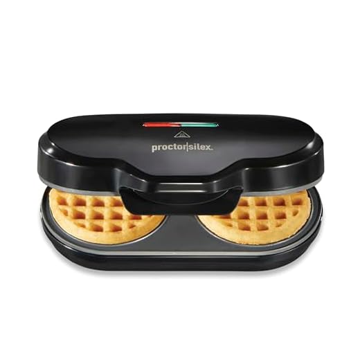 Proctor Silex Double Mini Waffle Maker Machine with 4” Round Non-stick Grids, Makes 2 Personalized Individual Breakfast Keto Chaffles and Hashbrowns, Compact, Black (26102)