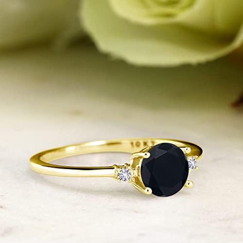 Gem Stone King 10K Yellow Gold Black Onyx and White Created Sapphire Solitaire Engagement Ring For Women (0.83 Cttw, Round 6MM, Gemstone December Birthstone, Available in Size 5,6,7,8,9)4