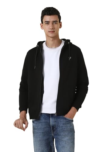 Allen Solly Men's Sweatshirt with Hoodie (ASSTQRGFT10876_Black_L)
