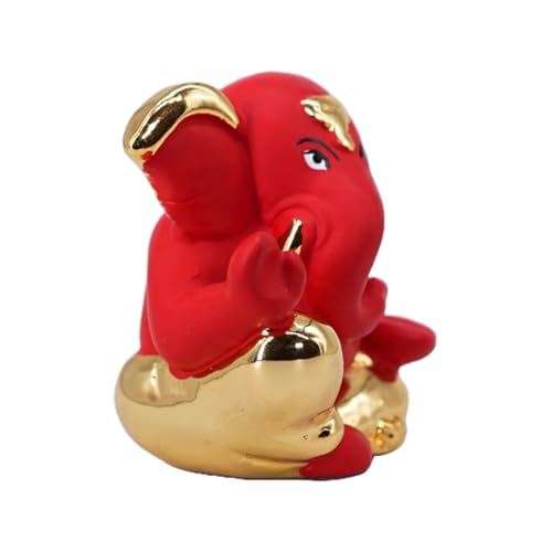 Image of Gold Plated Lambodara Ganesha | Ganpati Idol for Car Dashboard, Office Desk & Home Temple | Spiritual Decor & Gift | Blessings & Prosperity | Height 1.9 Inch